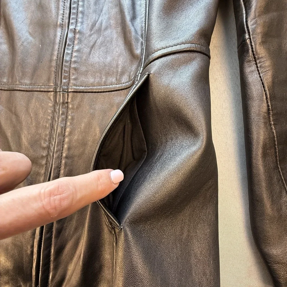 Alfani Petite Outerwear Women's Small Soft Supple Leather Coat Jacket Full Zip - Picture 5 of 11